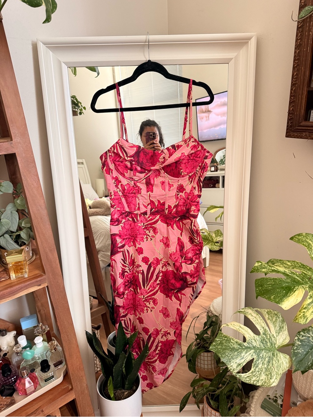 PrettyLittleThing Pink Floral High-Low Spaghetti Strap Dress